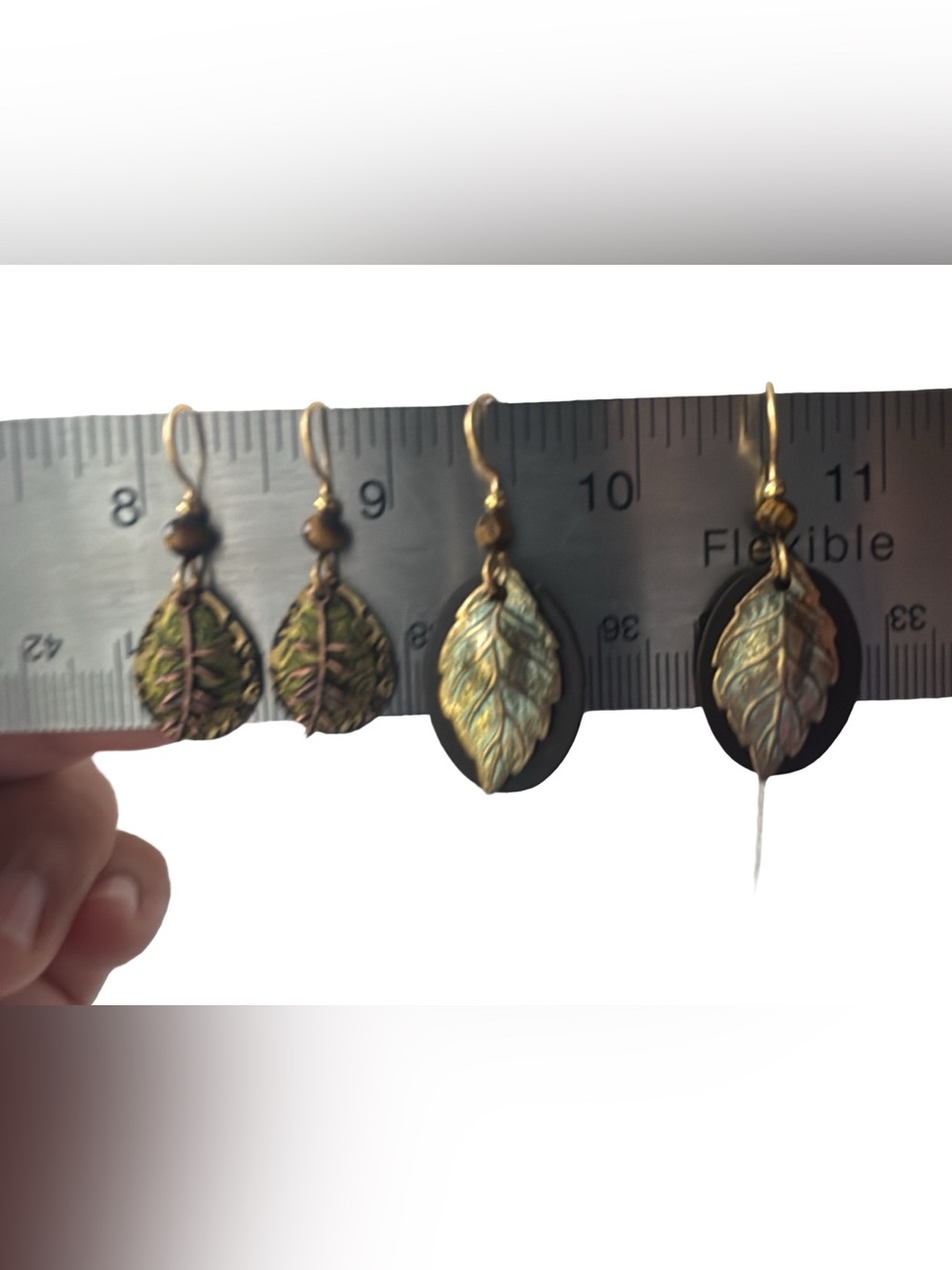 Two Pairs Gold Filled Mix Metal Leaf Disc Dangle Earrings